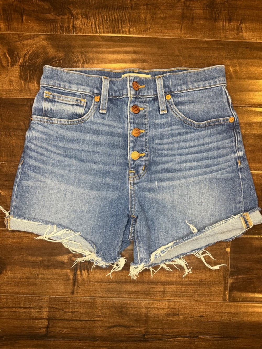 Madewell High-Rise Denim Shorts Button Fly Raw Hem Size 26 Style AJ238